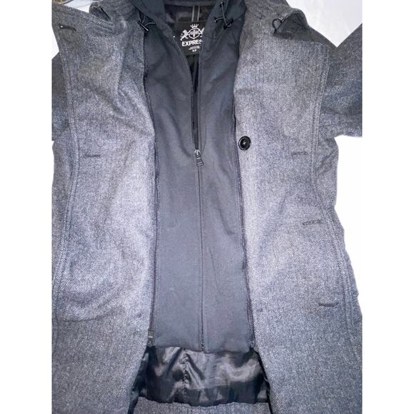 Express Wool Blend Double Breasted Coat with Zip-Out Hoodie - Men's Size S - Picture 6 of 14